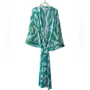 Diane Von Furstenberg Robe Women Medium Sleepwear Zebra Long Satin Belted Green